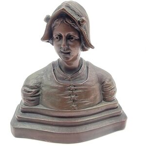 𝅺VINTAGE bronze dutch lady  statue Bust Old World